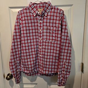 Hollister Plaid Button Down Long Sleeve Shirt Red w/blue Men's Size Large